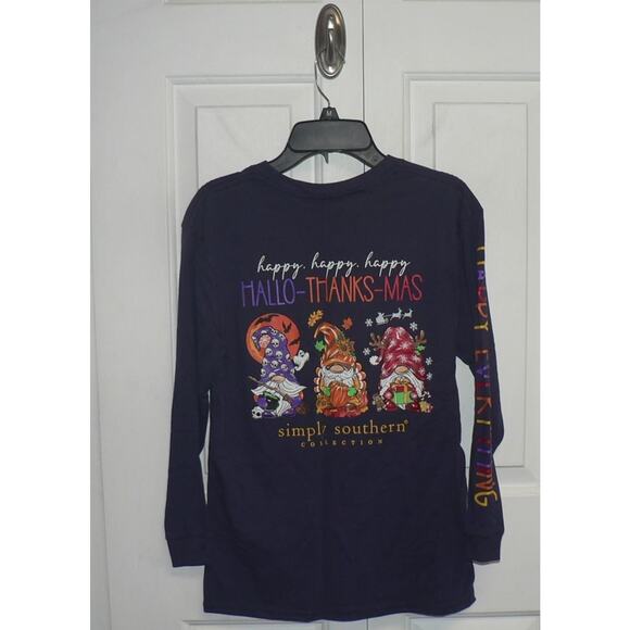 Simply Southern Kids Happy Everything Gnomes Long Sleeve Crew T-Shirt Navy MD$26 - Picture 4 of 4